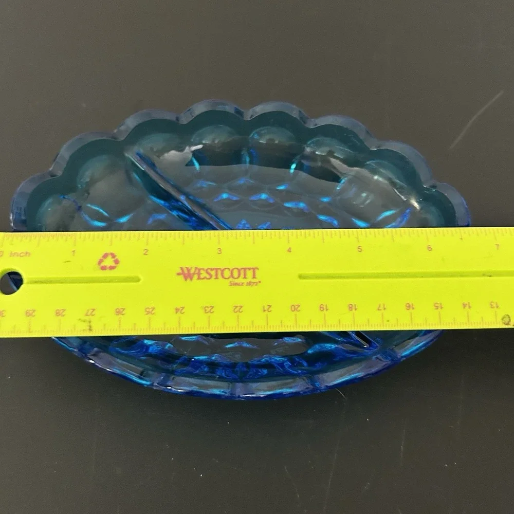 Vintage‎ Indiana Glass Kings Crown Teal Blue Divided Oval Candy Dish